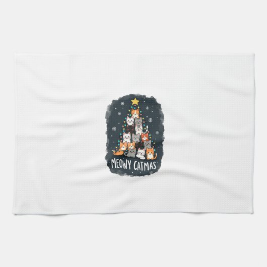 Meowy Catmas Cat Christmas Tree Xmas Girls Boys Fu Geschirrtuch (Horizontal)