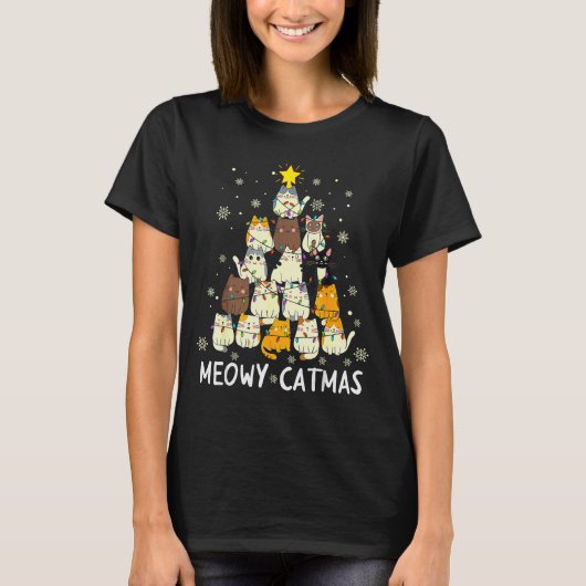Meowy Catmas Cat Christmas Tree Xmas Girls Boys Fu T-Shirt (Vorderseite)