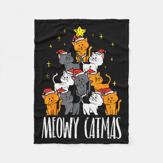 Meowy Catmas Cat Christmas Tree Xmas Pajamas Pjs W Fleecedecke (Vorderseite)