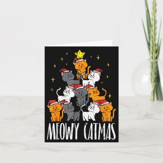 Meowy Catmas Cat Christmas Tree Xmas Pajamas Pjs W Karte (Vorderseite)