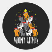 Meowy Catmas Cat Christmas Tree Xmas Pajamas Pjs W Runder Aufkleber (Vorderseite)