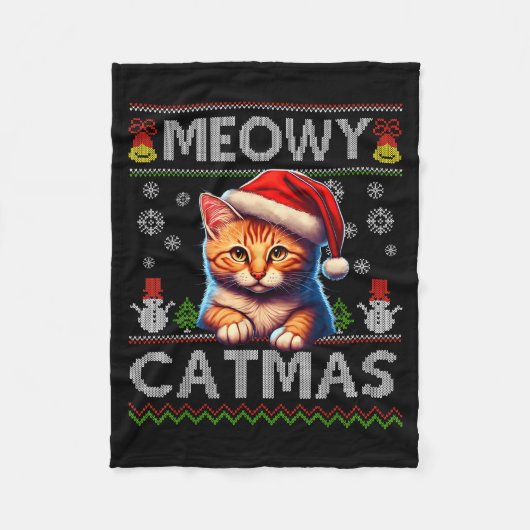 Meowy Catmas Cat Santa Christmas Kitten Xmas Ugly Fleecedecke (Vorderseite)