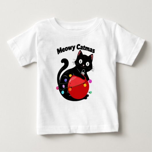 Meowy Catmas - Cat with Christmas ornament Baby T-shirt (Vorderseite)