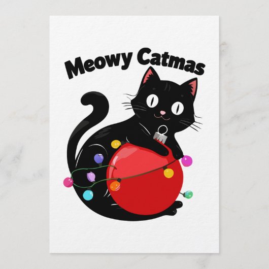 Meowy Catmas - Cat with Christmas ornament Einladung (Vorderseite)
