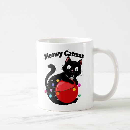Meowy Catmas - Cat with Christmas ornament Kaffeetasse (Rechts)