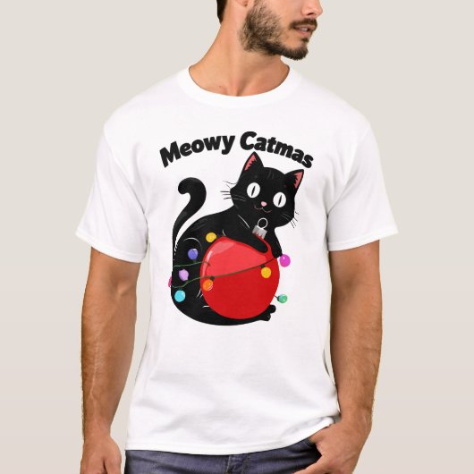Meowy Catmas - Cat with Christmas ornament T-Shirt (Vorderseite)