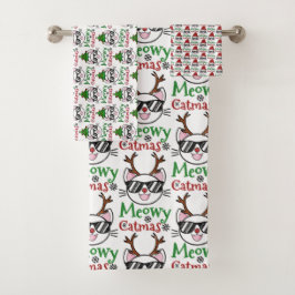 Meowy Catmas Christmas Kitty Cat Santa Reindeer Badhandtuch Set