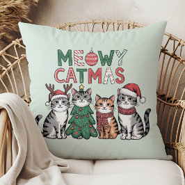 Meowy Catmas Cute Christmas Cats - Holiday Decor Kissen