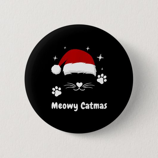 Meowy Catmas Cute Kitten Cats Santa Hat Christmas Button (Vorderseite)