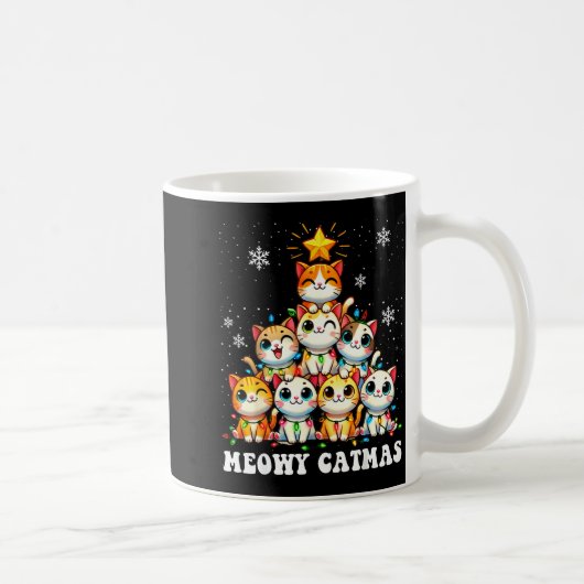 Meowy Catmas Funny Christmas Tree Lights Cute Cat  Kaffeetasse (Rechts)