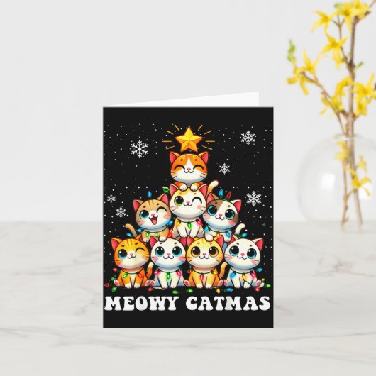 Meowy Catmas Funny Christmas Tree Lights Cute Cat Karte (Gelbe Blume)