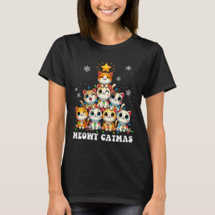 Meowy Catmas Funny Christmas Trem Lights Niedliche T-Shirt