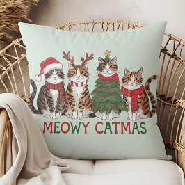 Meowy Catmas Funny Holiday Cats - Christmas Decor  Kissen