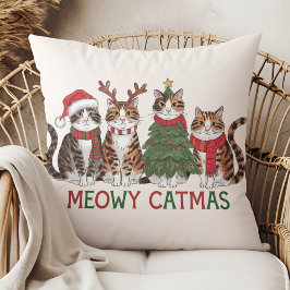 Meowy Catmas Funny Holiday Cats - Christmas Decor Kissen