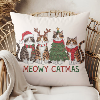 Meowy Catmas Funny Holiday Cats - Christmas Decor Kissen