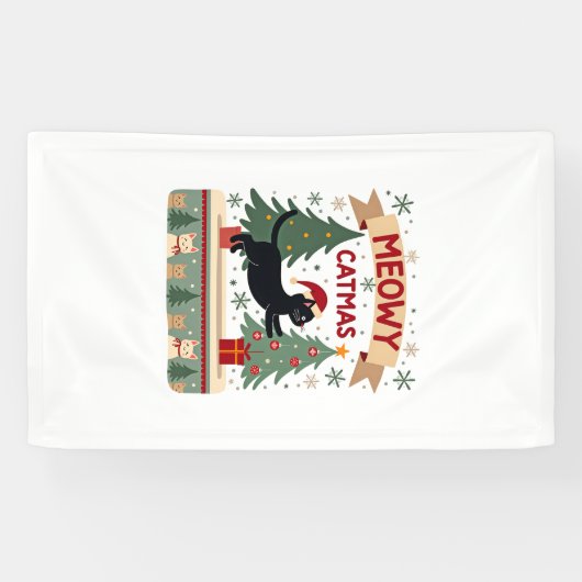 Meowy Catmas, hässlicher Weihnachtspullover, Katze Banner (Horizontal)