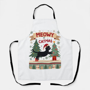 Meowy Catmas, hässlicher Weihnachtspullover, Katze Schürze