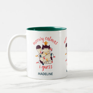 Meowy Catmas ich schätze lustige sarkastische Pun Zweifarbige Tasse