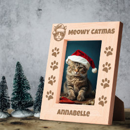 Meowy Catmas Individuelle Name Cat Santa Geätzte Rahmen