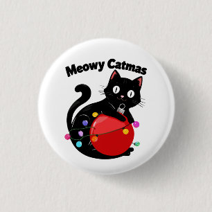 Meowy Catmas - Katze mit Weihnachtsschmuck Button