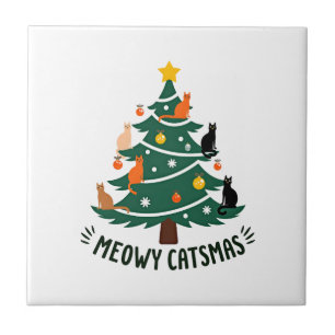 Meowy Catmas Katze Weihnachten Tannenbaum Xmas Lus Fliese