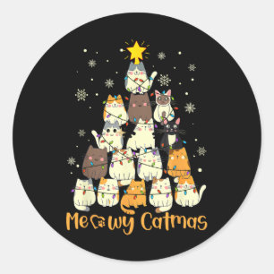 Meowy Catmas Katze Weihnachtsbaum Xmas Mädchen Jun Runder Aufkleber