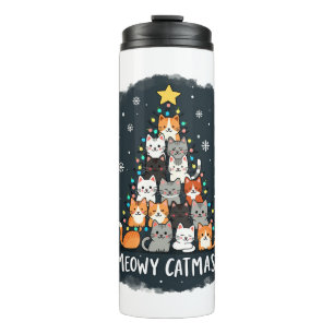 Meowy Catmas Katze Weihnachtsbaum Xmas Mädchen Jun Thermosbecher
