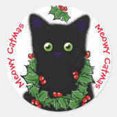 Meowy Catmas Katze zeichnend Heilige Beeren Weihna Runder Aufkleber (Vorderseite)