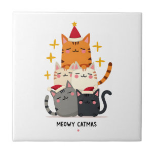 Meowy Catmas Katzen Weihnachtsbaum Xmas (3) Fliese