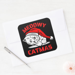 MEOWY CATMAS lustige Weihnachtskatze Quadratischer Aufkleber