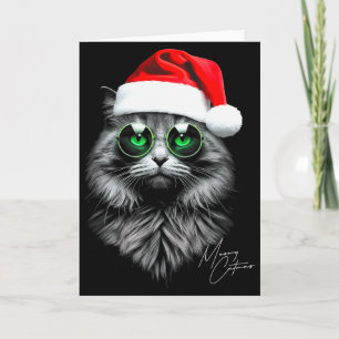Meowy Catmas Lustiges Cooles Xmas Katze Santa Hut  Karte