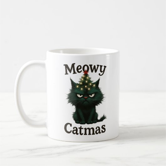 Meowy Catmas Moody cat Kaffeetasse (Links)