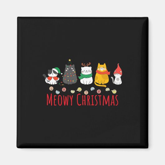 Meowy Catmas Niedlich Kitten Cat Weihnachtsmannmüt Magnet (Vorne)