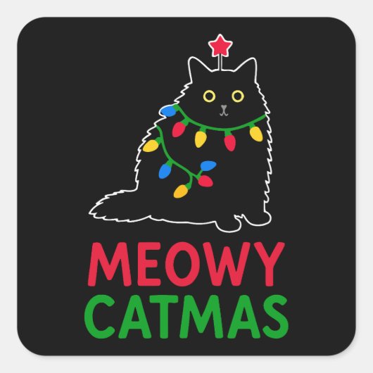 Meowy Catmas Quadratischer Aufkleber (Vorderseite)