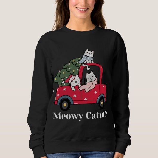 Meowy Catmas Red Truck Cat Christmas Pajama Sweatshirt (Vorderseite)