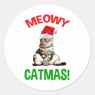Meowy Catmas! Runder Aufkleber