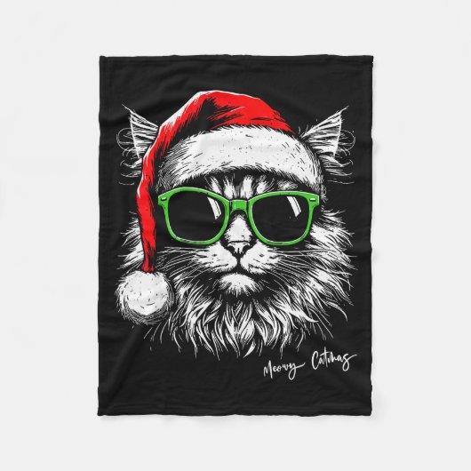 Meowy Catmas Santa Hat Cute Cat Christmas Pajamas Fleecedecke (Vorderseite)