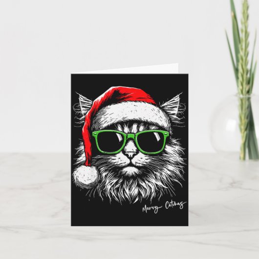 Meowy Catmas Santa Hat Cute Cat Christmas Pajamas  Karte (Vorderseite)