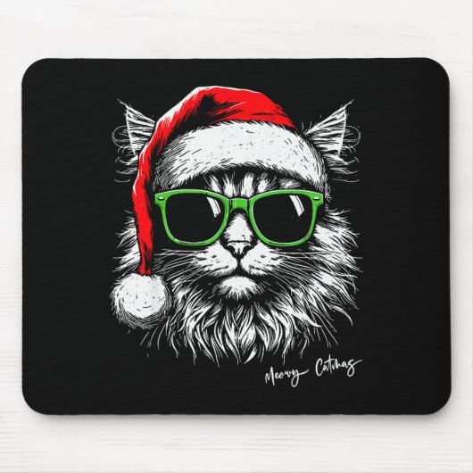 Meowy Catmas Santa Hat Cute Cat Christmas Pajamas Mousepad (Vorne)
