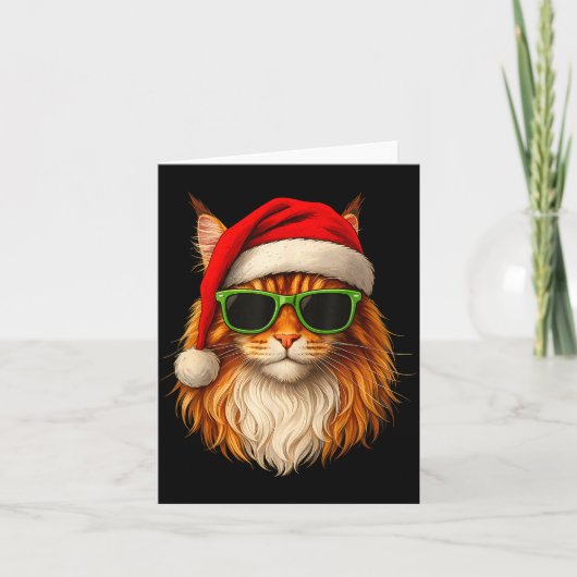 Meowy Catmas Santa Hat Maine Coon Cat Christmas Pa Karte (Vorderseite)