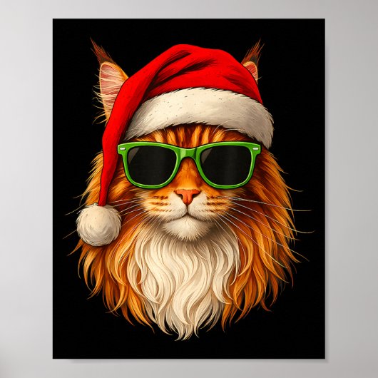 Meowy Catmas Santa Hat Maine Coon Cat Christmas Pa Poster (Vorne)