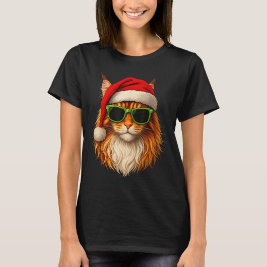 Meowy Catmas Santa Hat Maine Coon Cat Christmas Pa T-Shirt (Vorderseite)