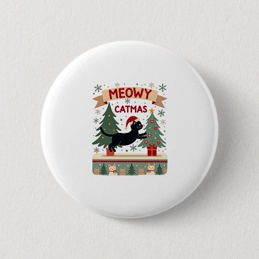 Meowy Catmas, Ugly Christmas Sweater, Cat Christma Button (Vorderseite)