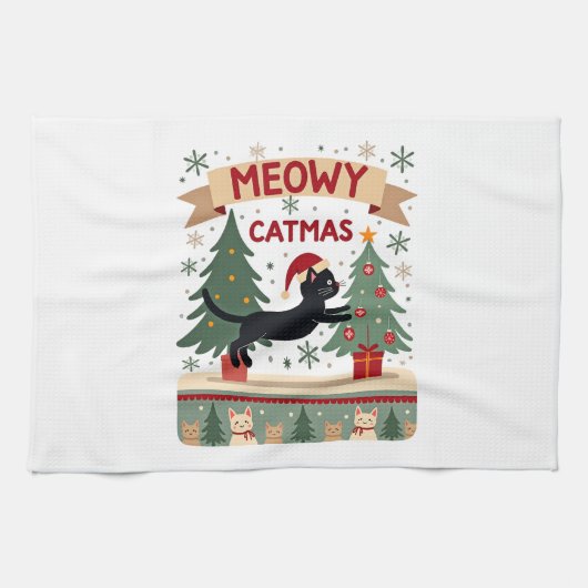 Meowy Catmas, Ugly Christmas Sweater, Cat Christma Geschirrtuch (Horizontal)