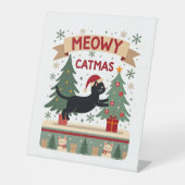 Meowy Catmas, Ugly Christmas Sweater, Cat Christma Sockelschild (Vorderseite)