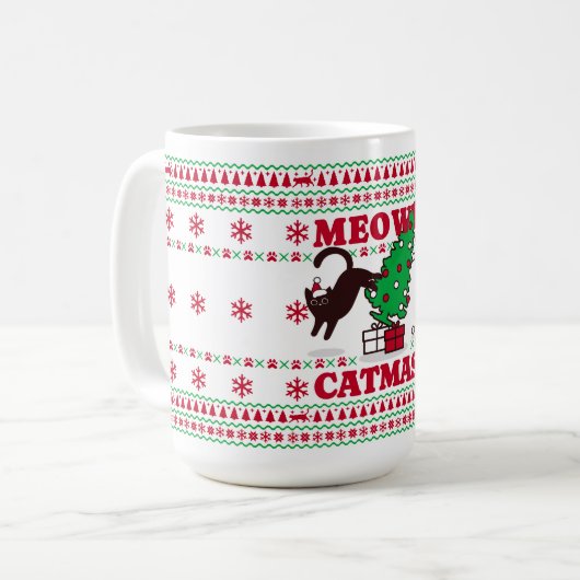 Meowy Catmas Urlaubsgestaltung - Festlich und Spaß Kaffeetasse (Vorderseite Links)