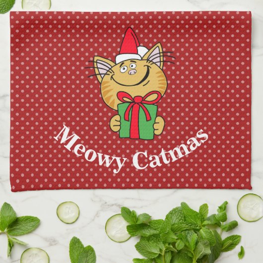 Meowy Catmas Weihnachten Katze Küchentuch (Gefaltet)