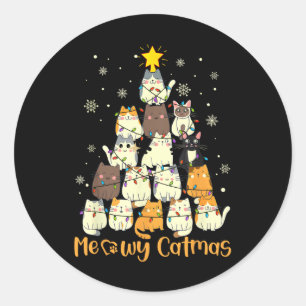 Meowy Catmas Weihnachtsbaum Xmas Girls Boys Fu Runder Aufkleber