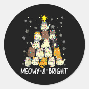 Meowy Catmas Weihnachtsbaum Xmas Girls Boys Fu Runder Aufkleber