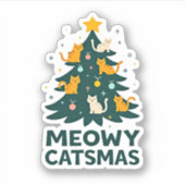 Meowy Catmas Weihnachtsbaum Xmas Weihnachtsmann Aufkleber (Vorderseite)
